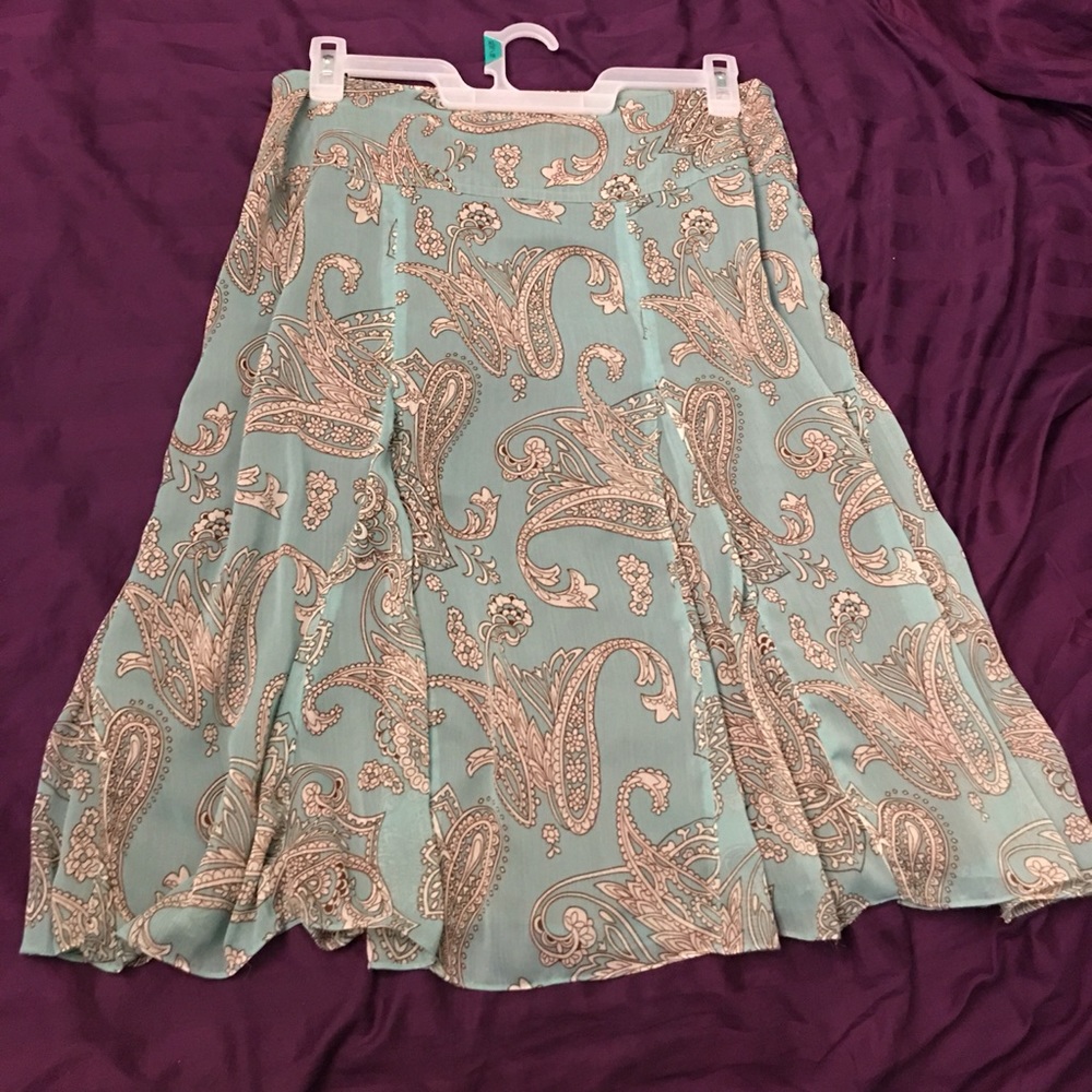 East 5th aqua green beige paisley print chiffon skirt size 14